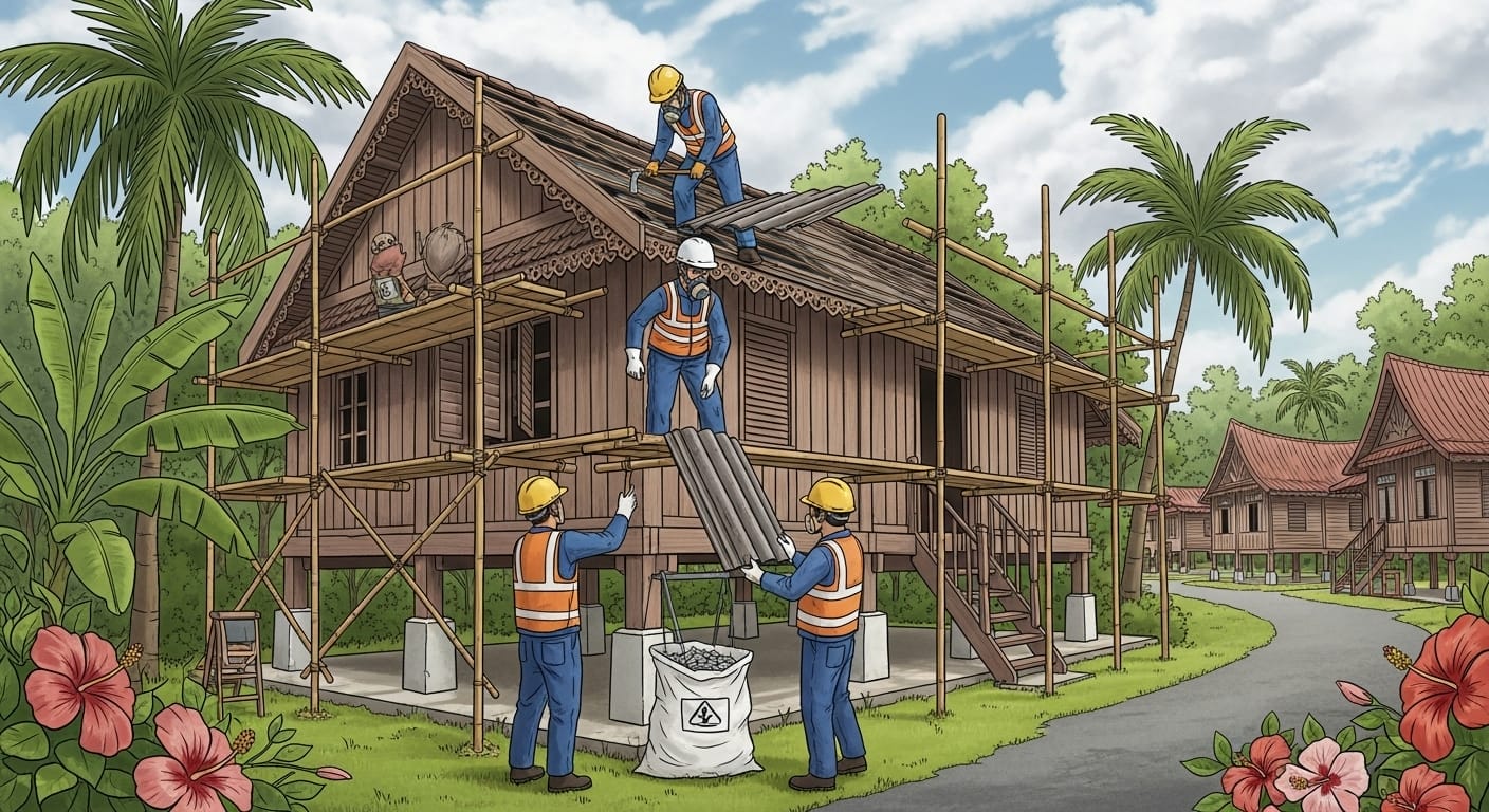 cara tukar bumbung asbestos