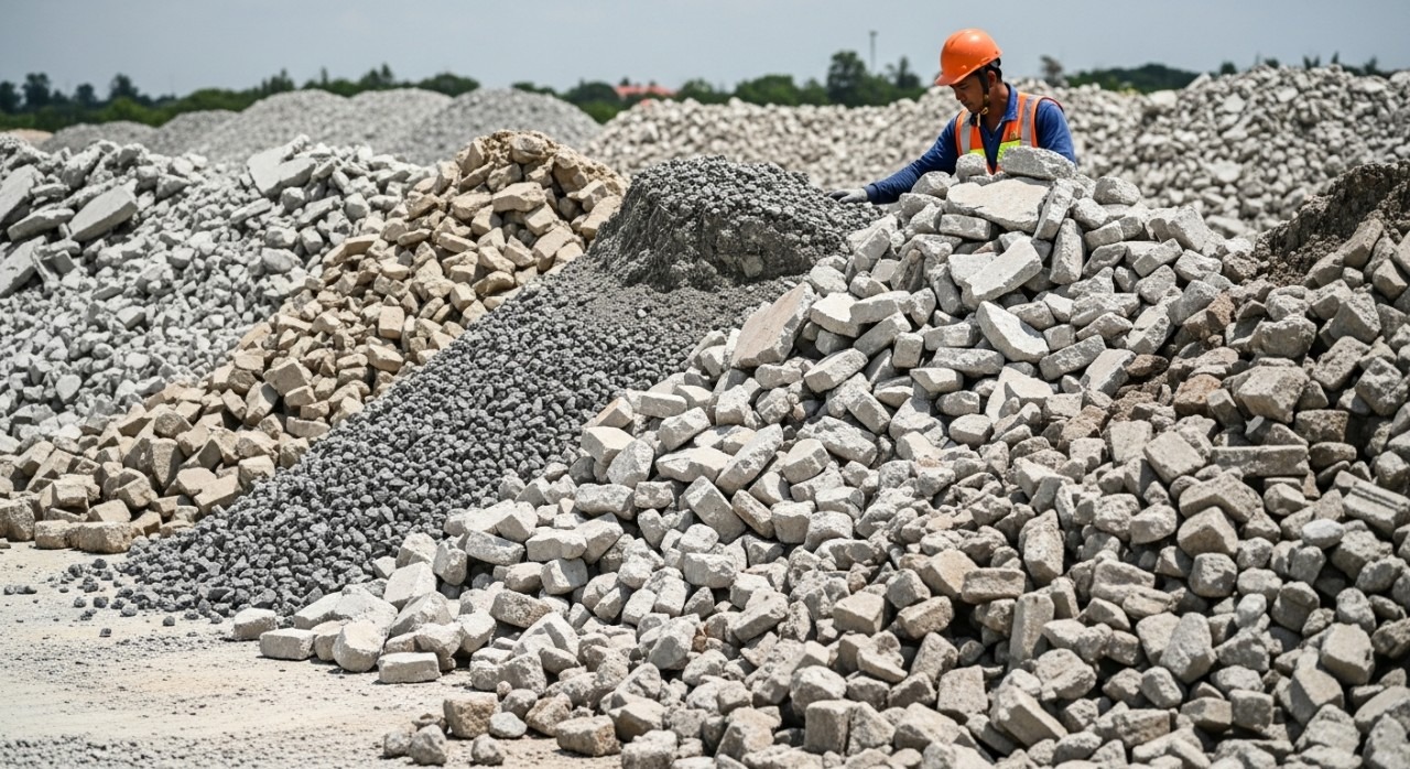 jenis runtuhan konkrit sebagai bahan binaan