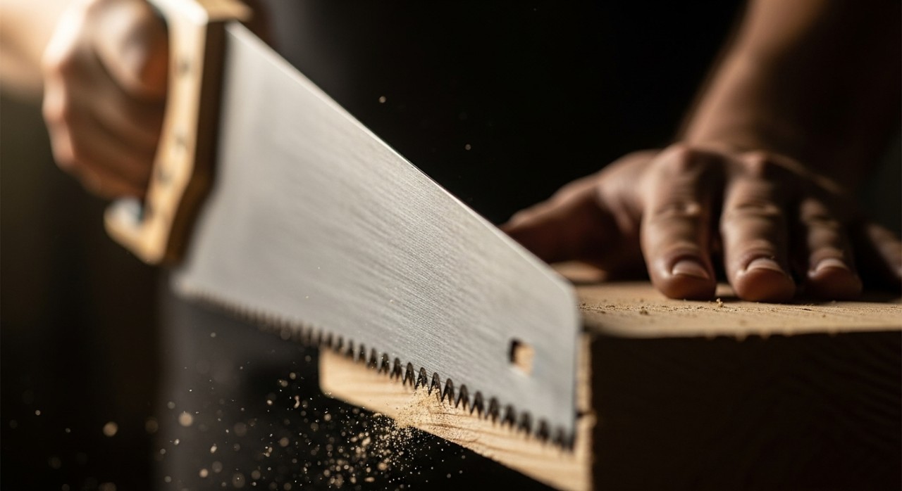 arah mata gergaji semasa memotong