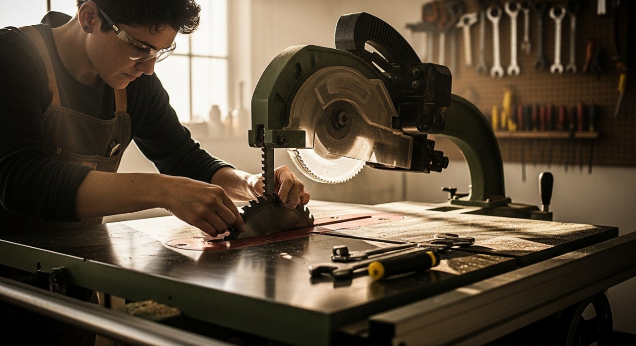 cara pasang mata gergaji meja