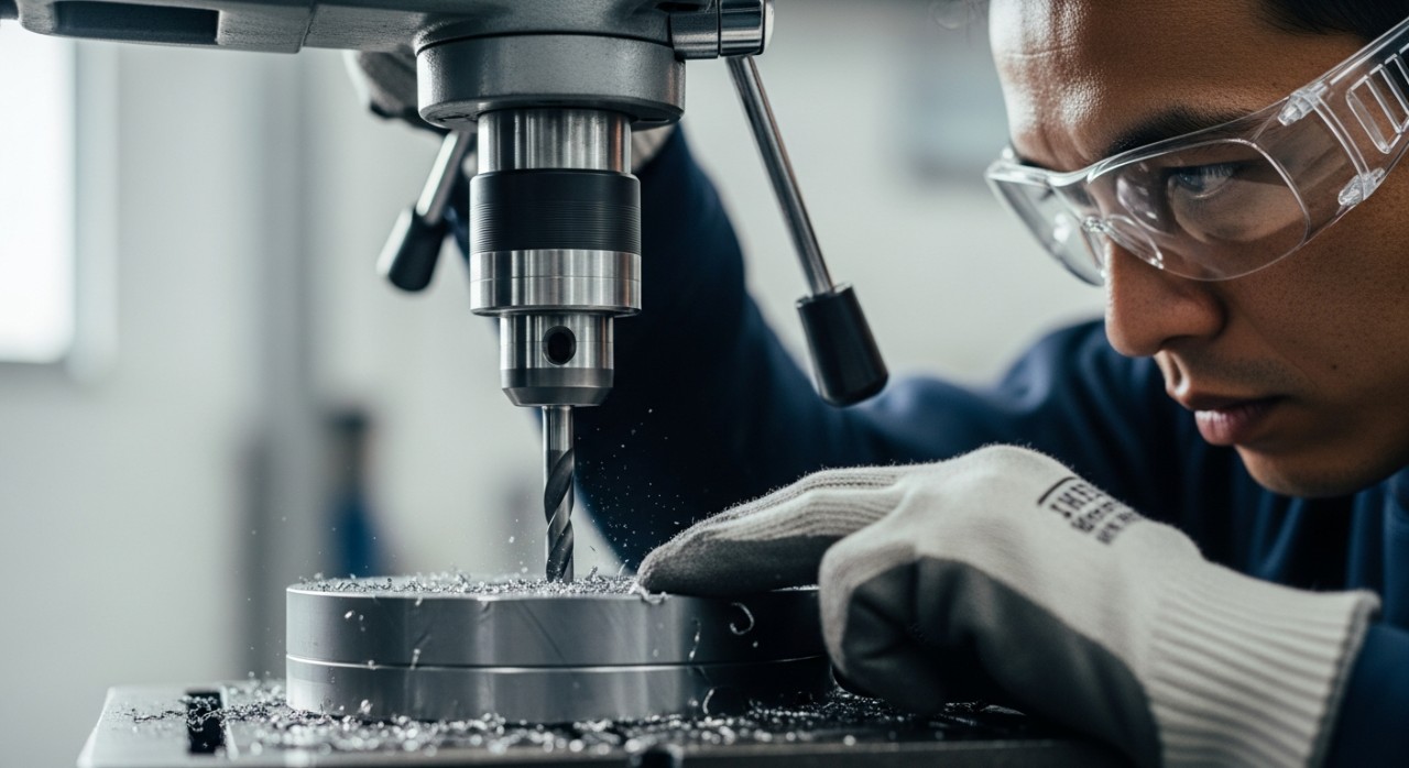 penggunaan gerudi meja untuk logam