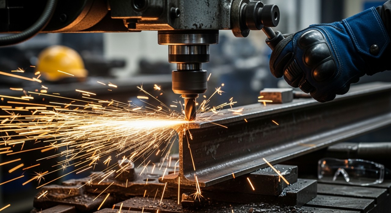 penggunaan gerudi tugas berat pada keluli