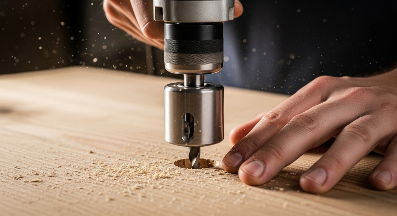 teknik menggerudi lubang besar pada kayu